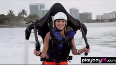 Play Nude badass ebony babe Tori Taylor and her busty GFs enjoying an outdoor adventure with a water jet pack
